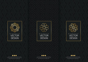 Obraz na płótnie Canvas Vector set of templates packaging, labels and frames for packaging for luxury products in trendy linear style