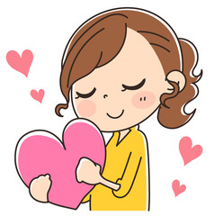 ハートを抱く女性のイラスト