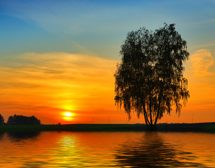 Naklejka premium Sunset over water