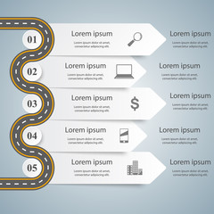 Road infographic design template and marketing icons.