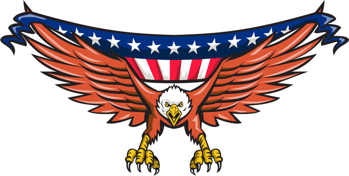 American Eagle Swooping USA Flag Retro