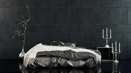 Fotobehang Modern Bedroom with Futon Bed and Dark Walls © XtravaganT