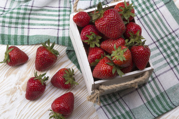 Strawberries in wooden box