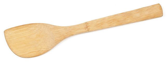 Top view of used wooden spatula isolated