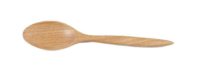 Top view of used wooden spoon isolated