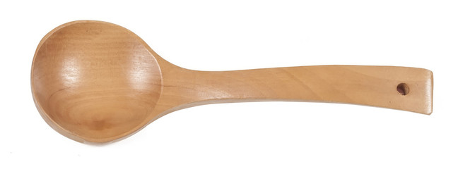 Top view of used wooden spoon isolated