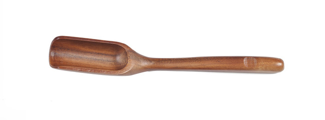 Top view of used wooden tea spoon isolated