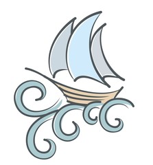 Sailing vessel with big wave.