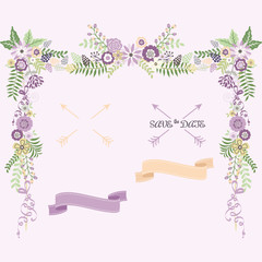 Wedding Flower Elements.Save the Date Invitation.