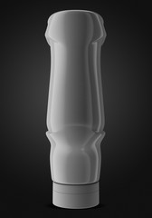 Sauce, ketchup, mustard or any liquid food product container on black background. 3D illustration.