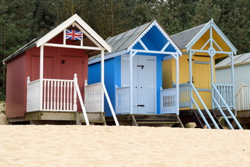 Fototapeta na wymiar Beach huts near Wells-next-the-Sea in Norfolk, England