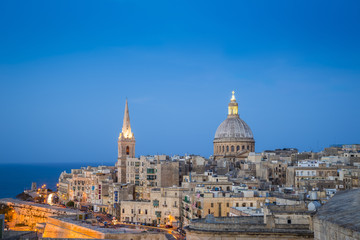 Fototapeta na wymiar Valletta, Malta - St.Paul's Anglican Cathedral at blue hour