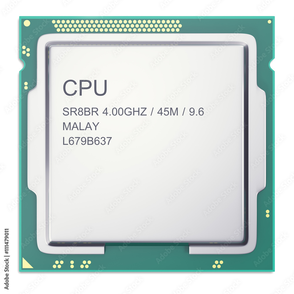 Poster central processor unit cpu top view isolated on whitebackground. 3d illustration