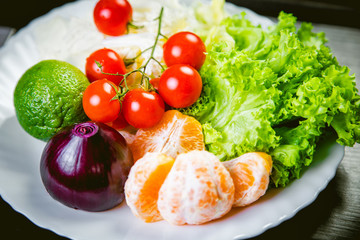 ingredients for the salad, vegetables, fruit, tasty