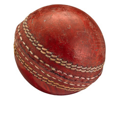 Old worn Cricket Ball isolated on white background