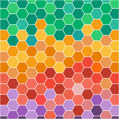 Abstract illustration with hexagonal colored honey cells. Digital vetor image.