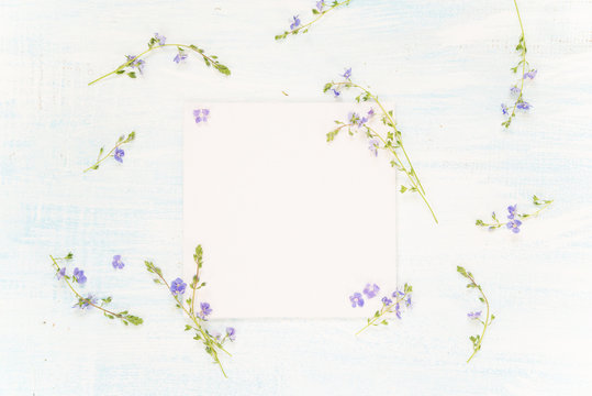 Scrapbooking page with blue flowers