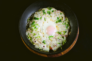 scrambled eggs scrambled eggs in a frying pan, breakfast