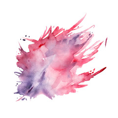 Акварельное пятно  краски. Розового и фиолетового цвета. Абстрактное пятно акварелью для дизайна