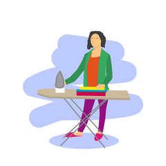 Vector woman Ironing Clothes