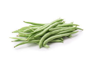 Green beans handful isolated on white background