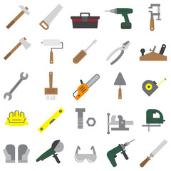 A set of tools in a flat style.