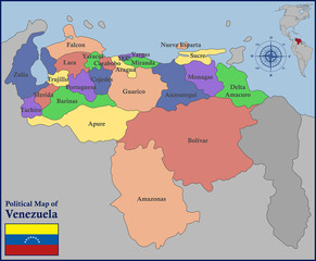 Fototapeta premium Political Map of Venezuela