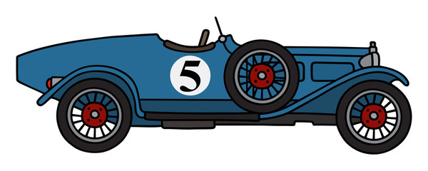 Vintage blue racing car / Hand drawing, vector illustration
