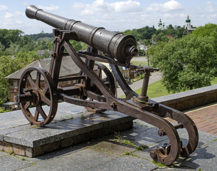 old cannon on a gun carriage

