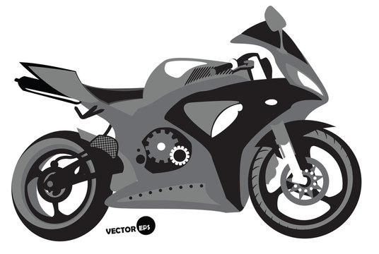 Sportbike silhouette, transport for speed and extreme sports, motocross. Motorcycle, sports body kit, monochrome vector isolated