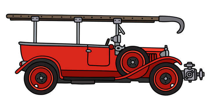 Vintage fire truck / Hand drawing, vector illustration