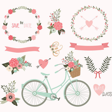 Wedding Invitation,Wreath,Laurel,Bicycle collections
