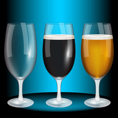 Glass of beer, light, dark, blank. High quality vector