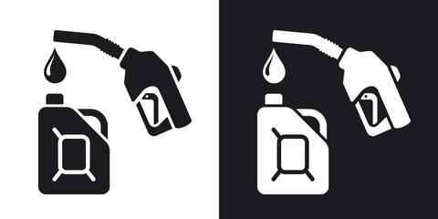 Gun for fuel pump and canister of fuel, stock vector. Two-tone v