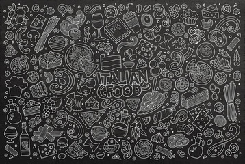 Line art vector cartoon set of italian food objects