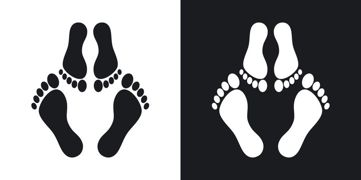 Footprints icon, stock vector. Two-tone version on black and whi