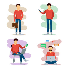 Set of business man character in red