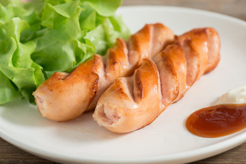 Grilled sausages and vegetable.