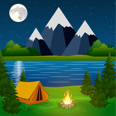 poster showing campsite with a campfire