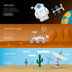 Space banners. Open space. Rover on Mars.