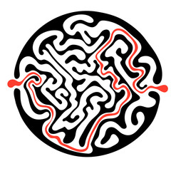 Vector maze, round labyrinth illustration with solution.
