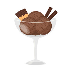 Chocolate ice cream in a glass vase. A scoop of ice cream. Vector illustration. Isolated on white.
