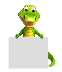 Fototapeta premium Aligator cartoon character with white board