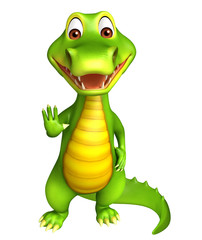 cute Aligator cartoon character with assining stop