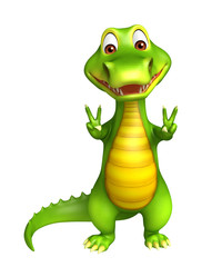 Fototapeta premium cute Aligator cartoon character with assining victory