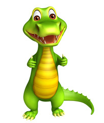 cute Aligator cartoon character with assining thums up