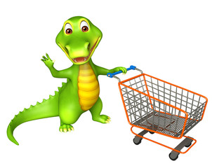 cute Aligator cartoon character with trolly