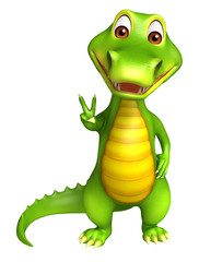 cute Aligator cartoon character with assining victory