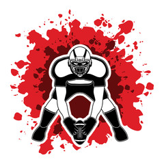 American football player front view designed on splash blood background graphic vector