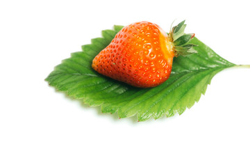 Strawberry with leaf isolated on white